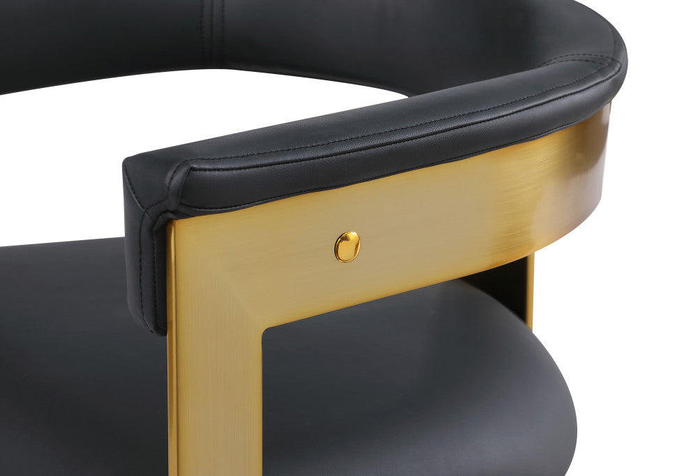 Romeo Upholstered Dining Chair, Set of 2, Black, Vegan Leather, Brushed Gold
