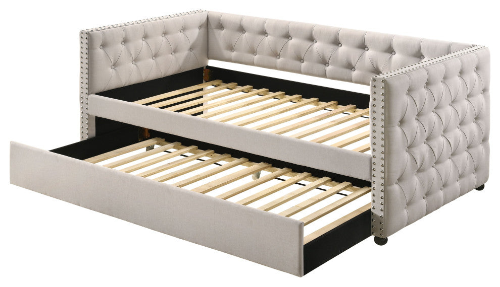 Romona Daybed and Trundle, Beige Fabric, Full