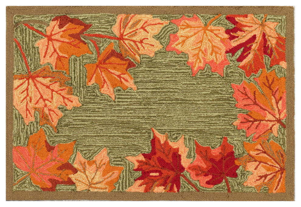 Ravella Falling Leaves Border Indoor/Outdoor Rug Moss 2'x3'