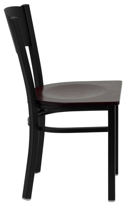 Black Circle Back Metal Restaurant Chair, Mahogany Wood Seat