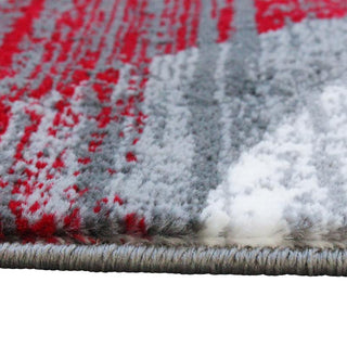 Cirrus Collection Swirl Patterned Olefin Area Rug with Jute Backing, Red, 2' X 7'