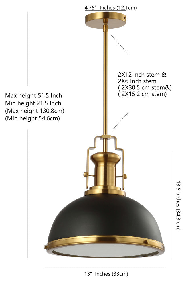 Homer 13"W LED Pendant - Black / Brass Gold