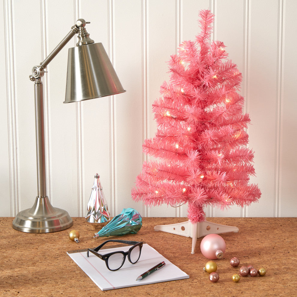 2' Pink Artificial Christmas Tree With 35 LED Lights and 72 Bendable Branches