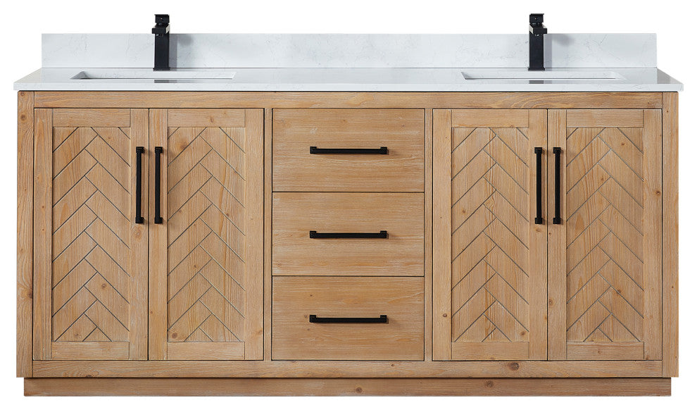 Anais Vanity Grain White Engineered Stone Countertop, Light Brown, 72", No Mirror