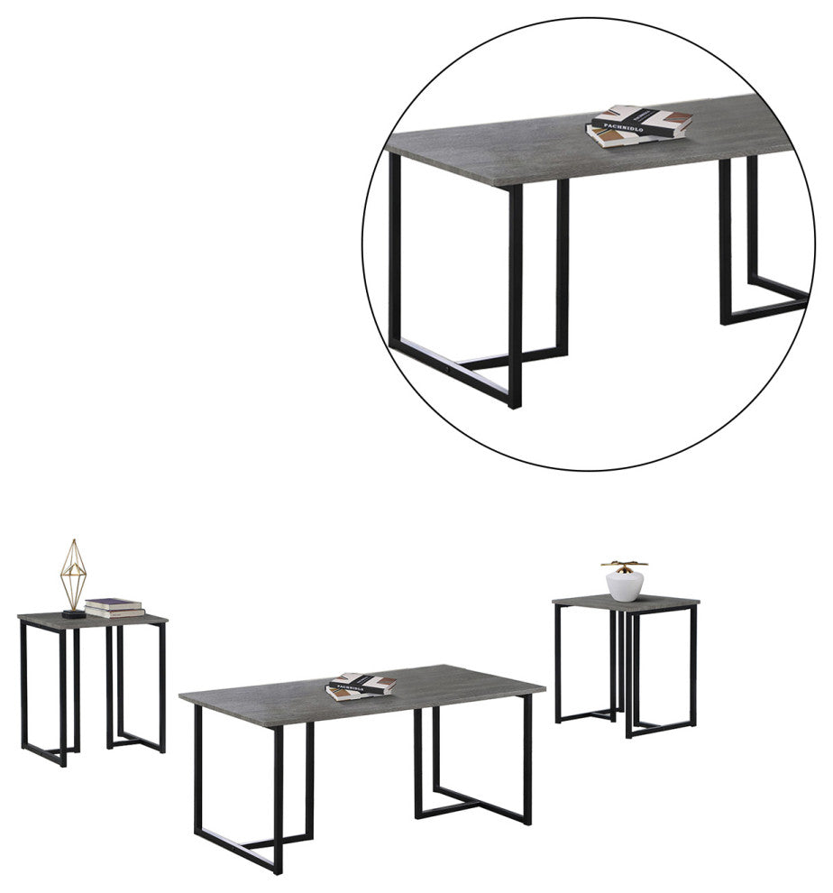 3 Piece Table Set, Weathered Brown and Black