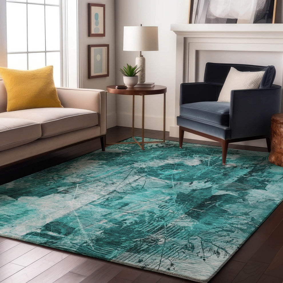 Premium Machine Washable Mayfield AMF560 Teal 9' x 12' Rug