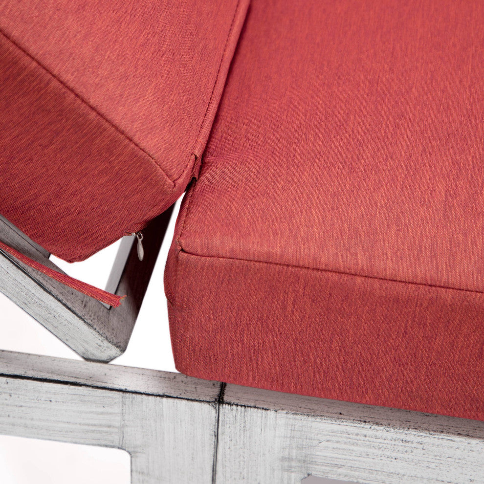 LeisureMod Chelsea Weathered Gray Chaise Lounge and Side Table Set of 2, Red