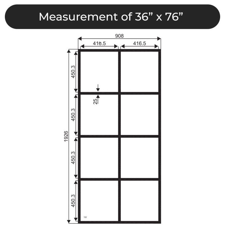 Madeira Grid Pattern Fixed Shower Screen, EnduroShield, Matte Black, 36"x76"
