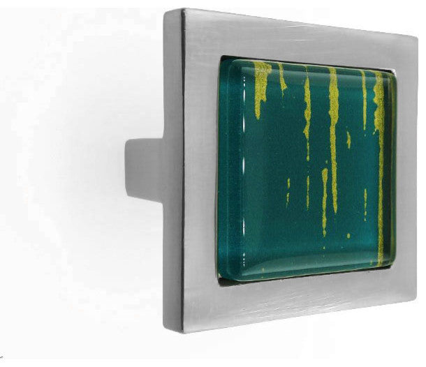 Hand Brushed Gold Streaks Crystal Glass Brushed Nickel Square Manor Knob