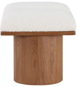 Pavilion Boucle Fabric Upholstered 2-Piece Modular Bench, Cream, Walnut Finish