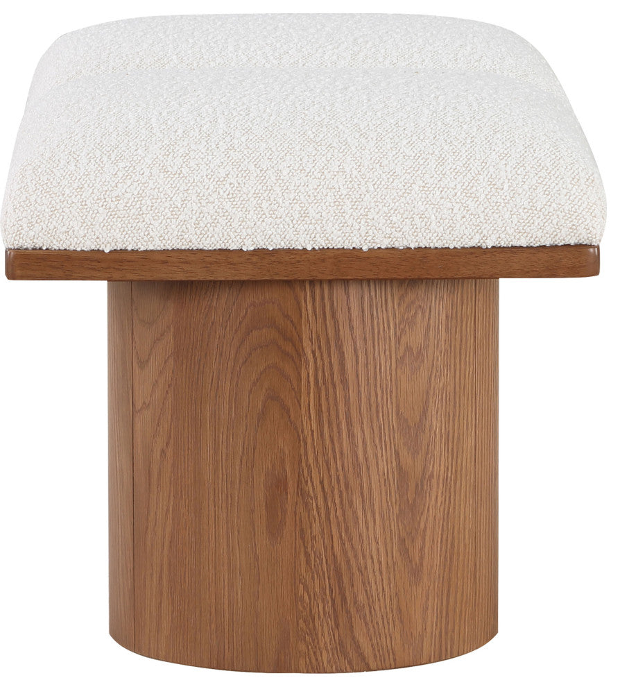 Pavilion Boucle Fabric Upholstered 2-Piece Modular Bench, Cream, Walnut Finish