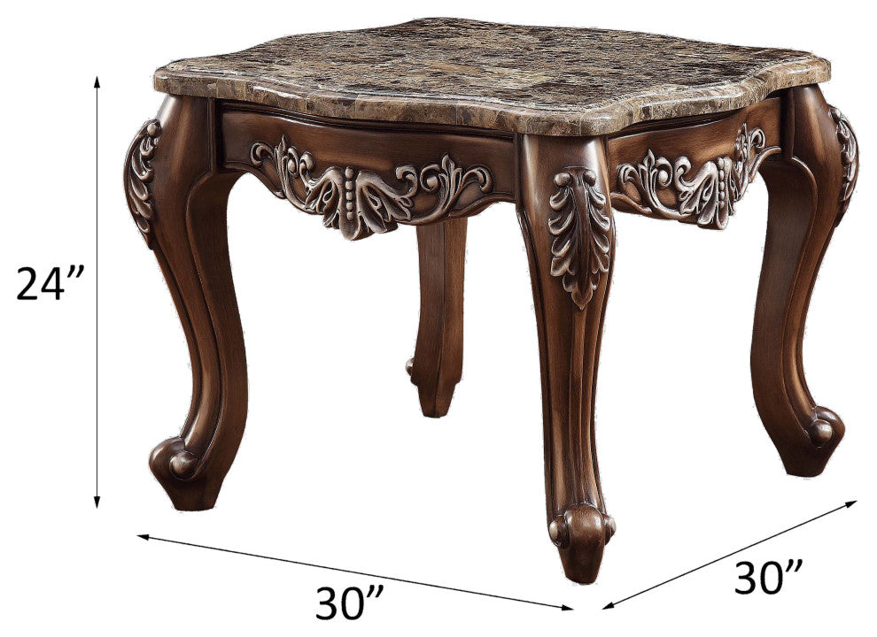 Latisha End Table, Marble and Antique Oak