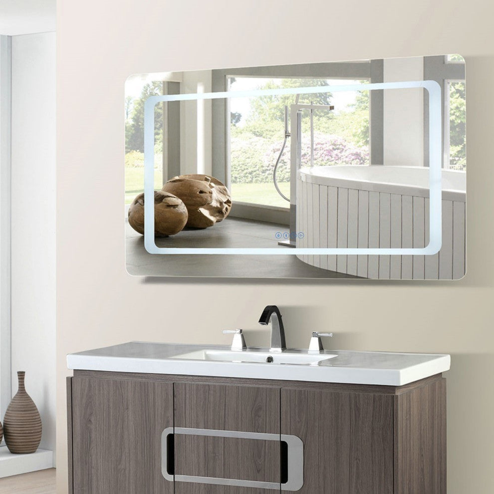 48" Rectangular Led Bordered Illuminated Mirror With Bluetooth Speakers