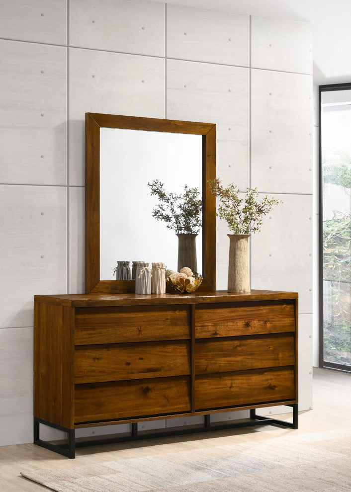 Reed Mirror, Brown Antique Coffee Wood Finish