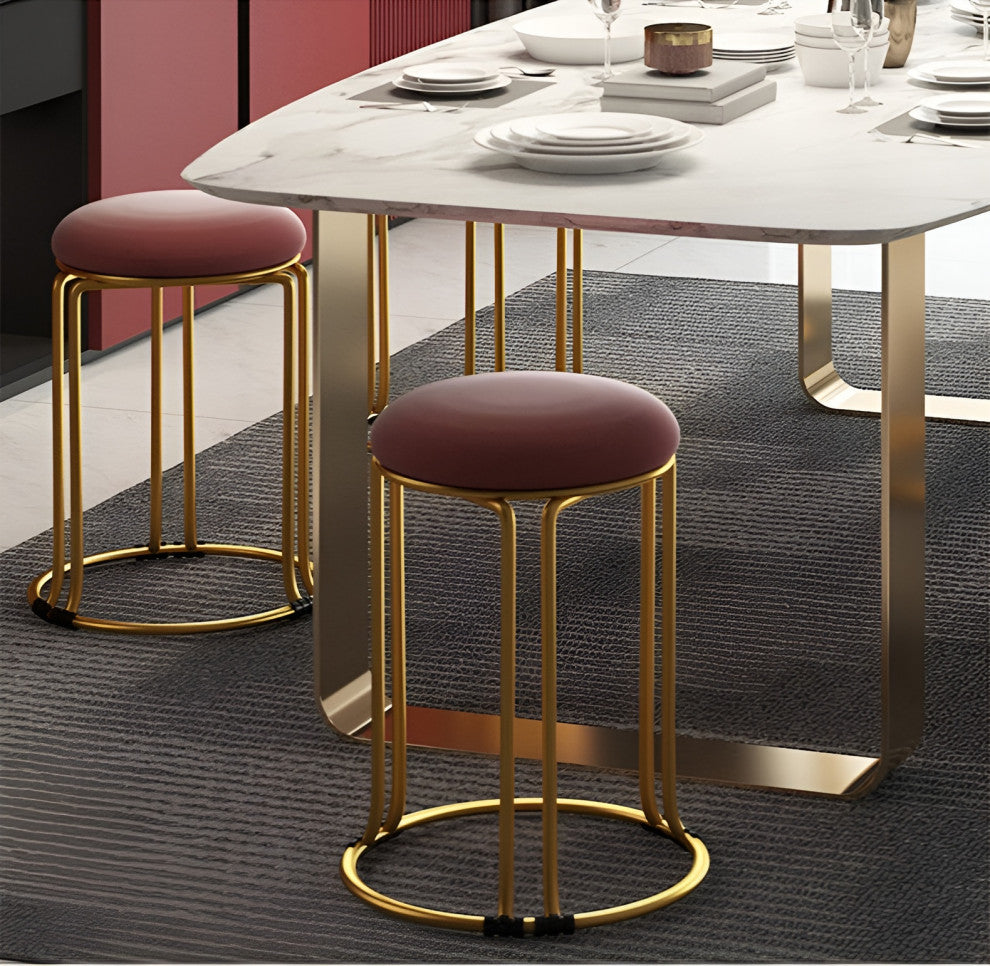 Nordic Suede and Leather Stacked Dining Round Stool, Purple, Suede