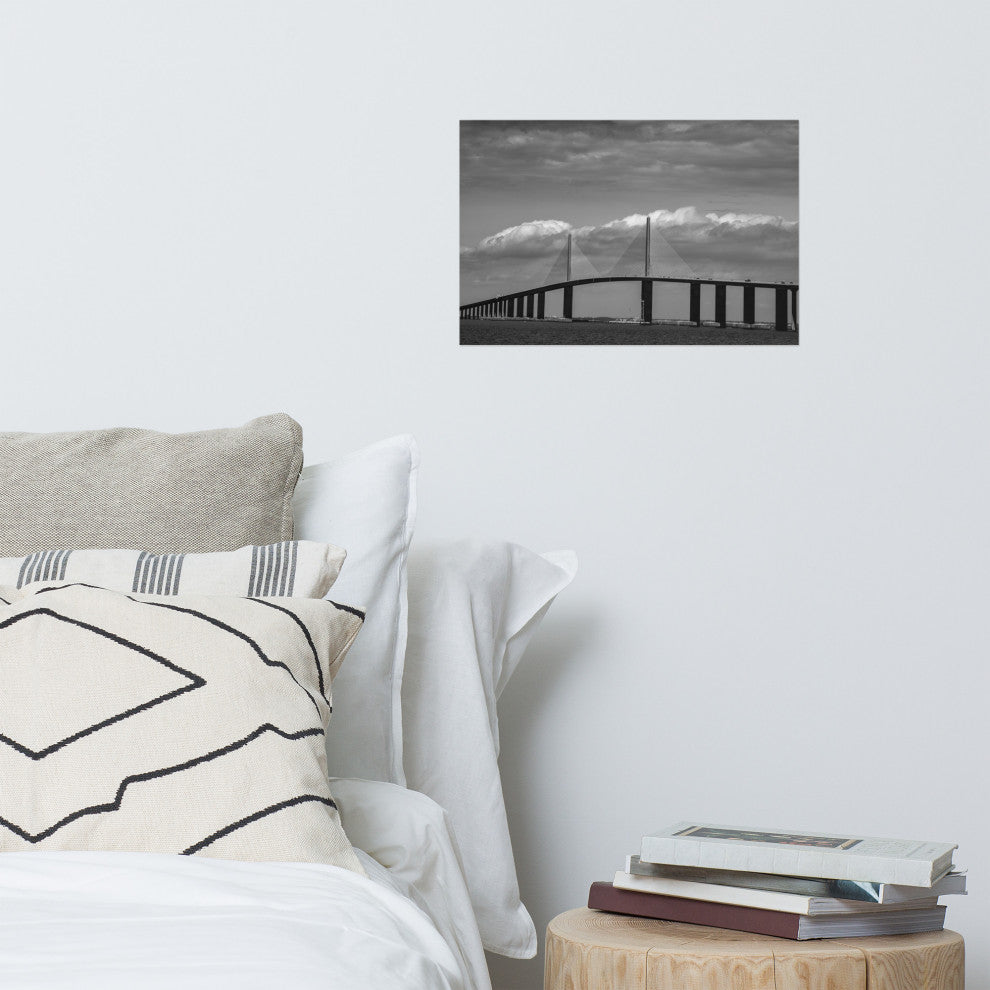 Skyway Bridge Black and White Coastal Landscape Photo Unframed Wall Art Print, 12" X 18"