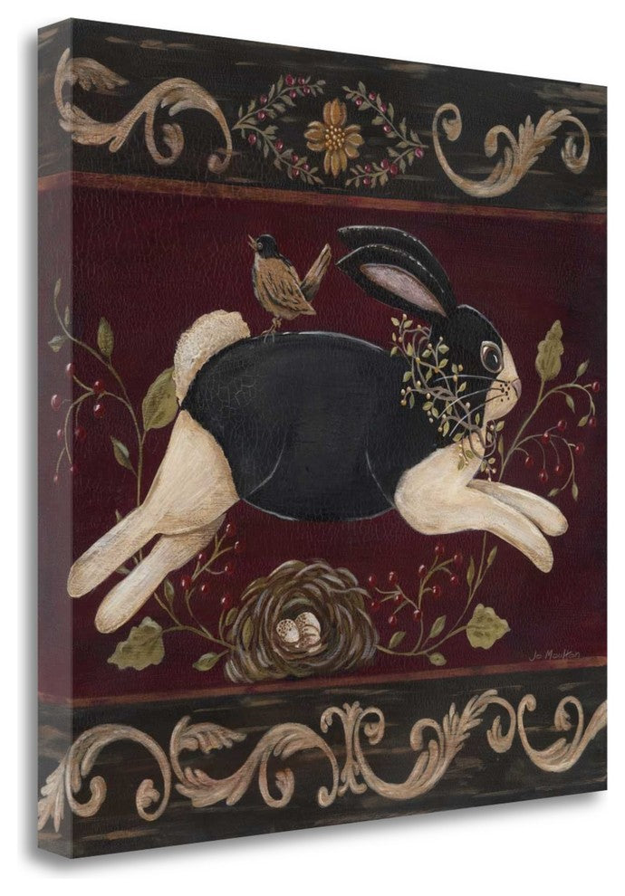 "Folk Bunny I" By Jo Moulton, Giclee Print on Gallery Wrap Canvas, Ready to Hang