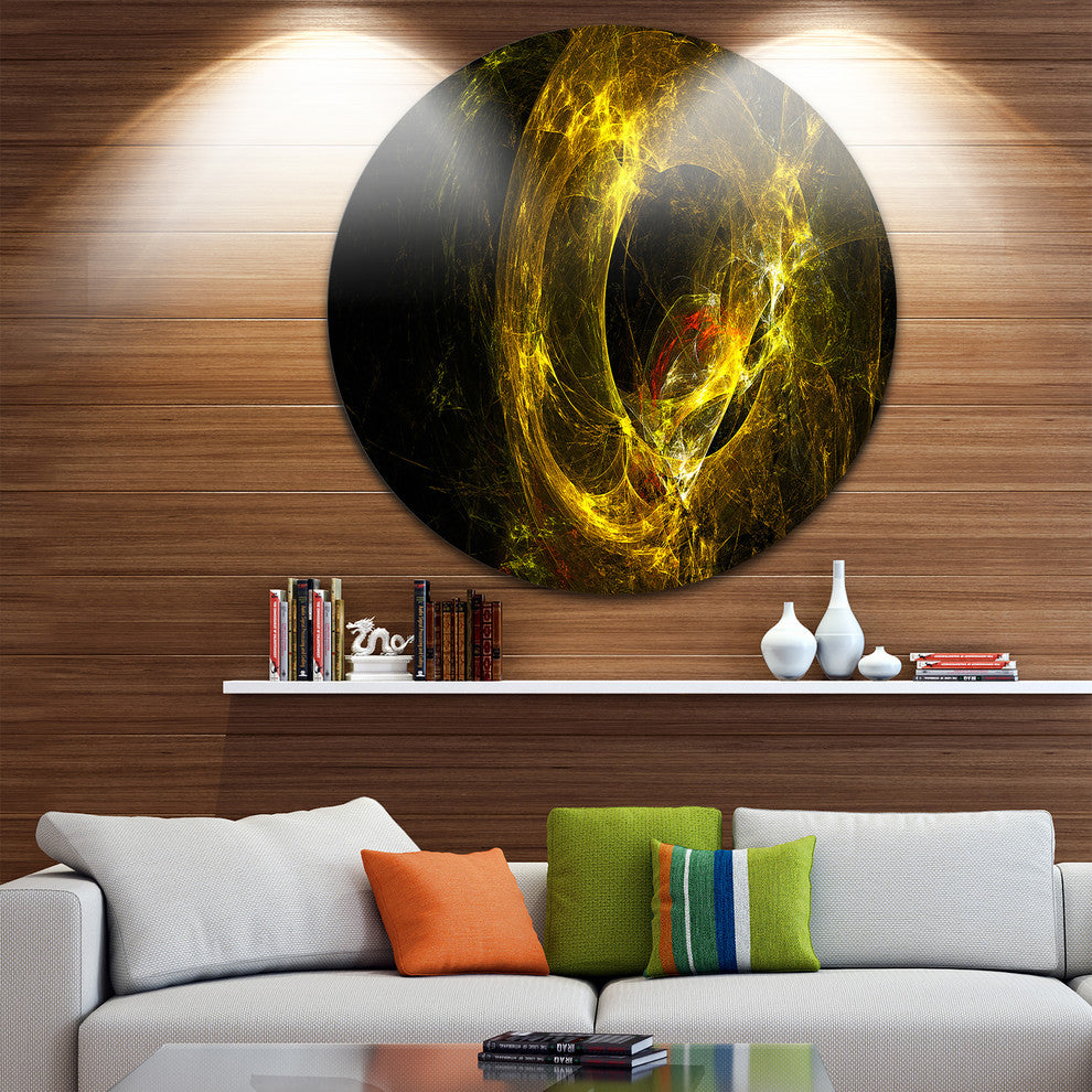 Far Spherical Galaxy Golden, Abstract Digital Disc Metal Artwork, 36"