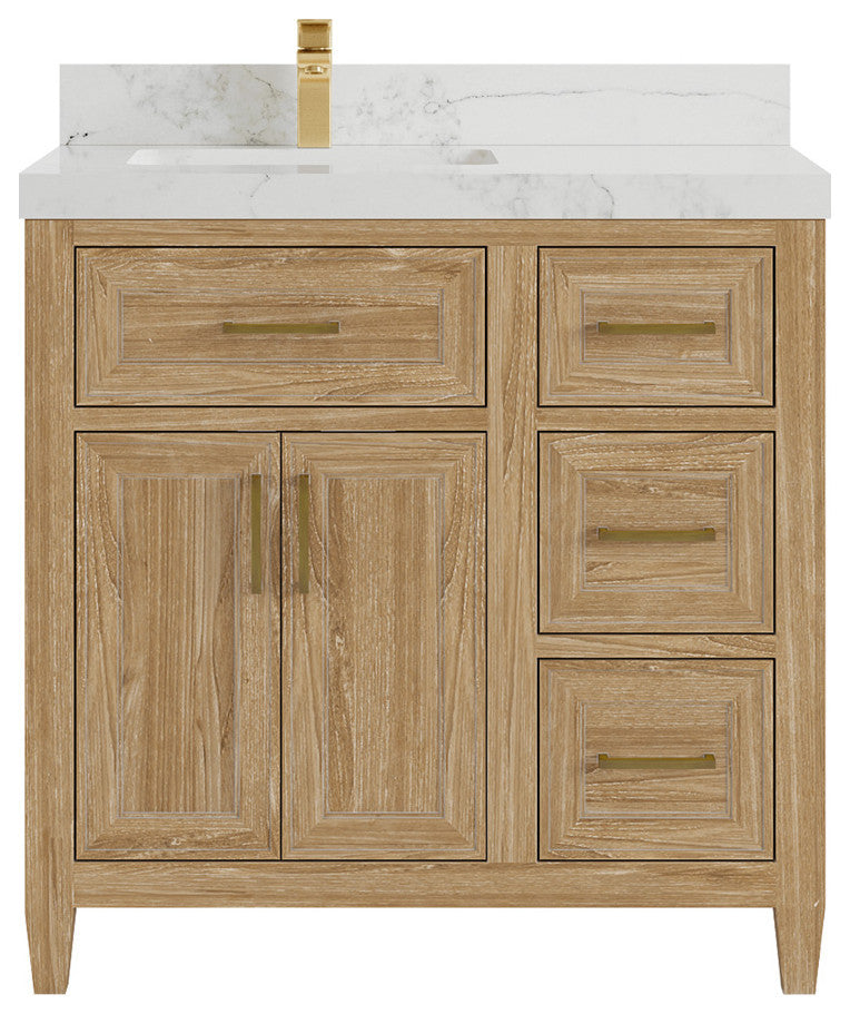 Santa Monica 36 Left Offset  Bath Vanity in Whitewashed Teak 2" Calacatta Nuvo