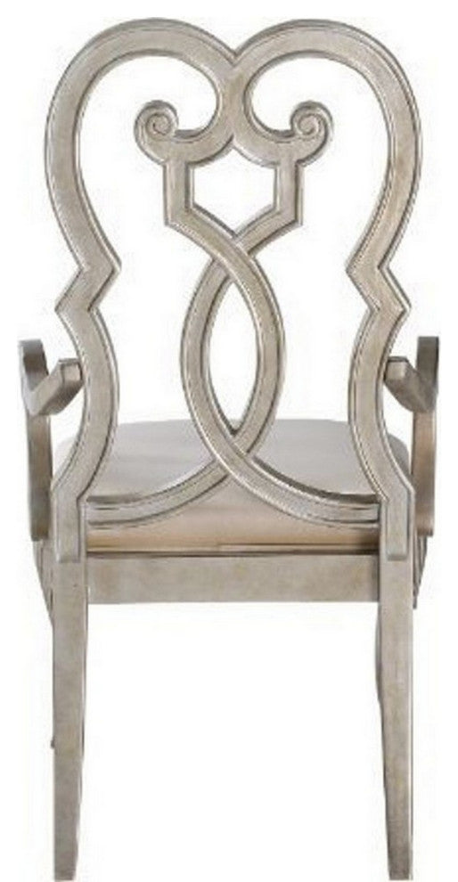 Benzara BM250211 Arm Chair, Open Scrolled Design Back, Set of 2, Champagne Gold