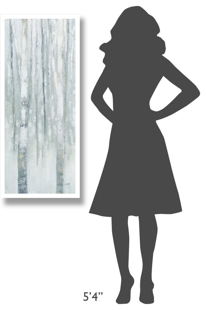 "Birches in Winter Blue Gray Panel I" Print by Julia Purinton, 18"x42"