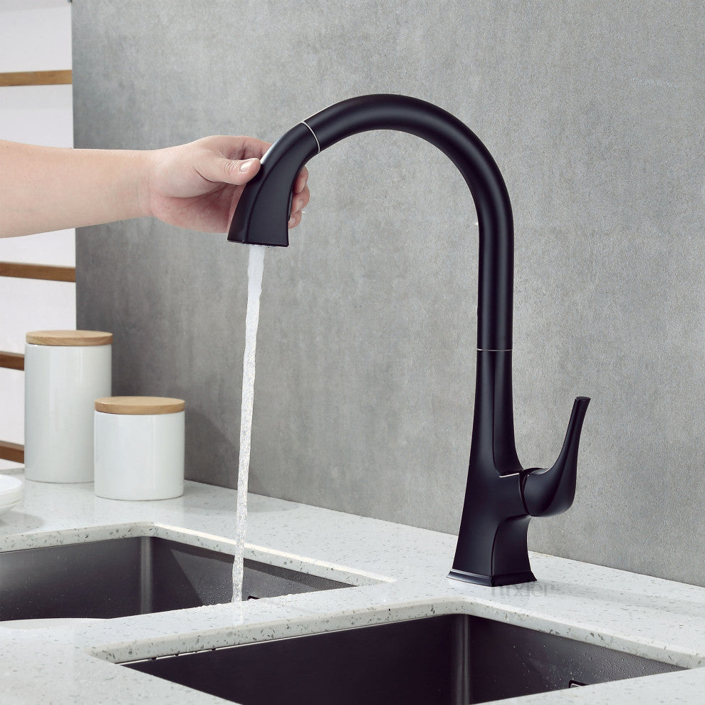 Luxier KTS20-T Single-Handle Pull-Down Sprayer Kitchen Faucet, Matte Black