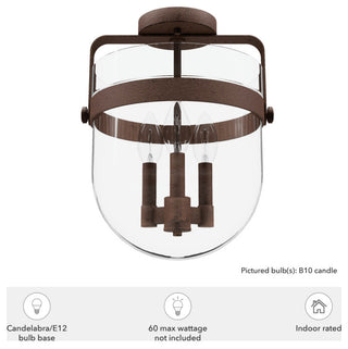 Karloff Textured Rust, Clear Glass 3 Light Flush Mount Ceiling Light