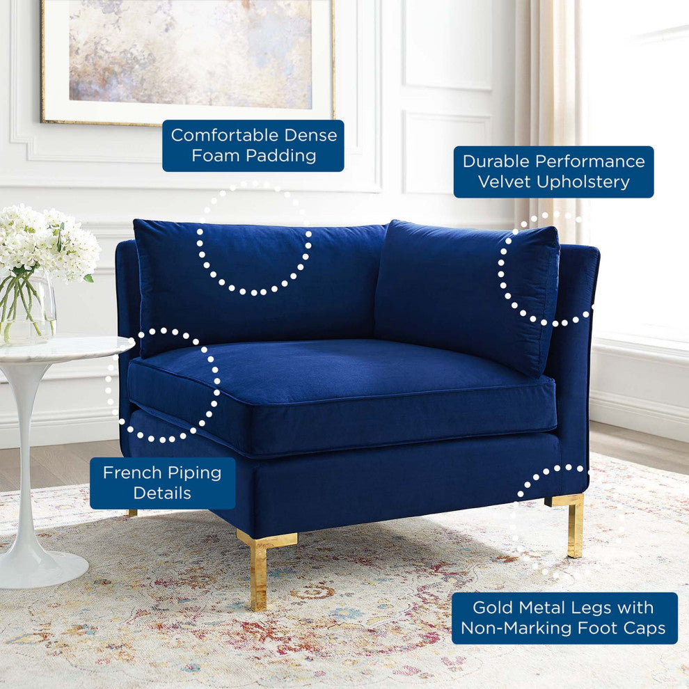 Sofa Corner Chair, Velvet, Blue Navy, Modern, Living Lounge Hotel Hospitality