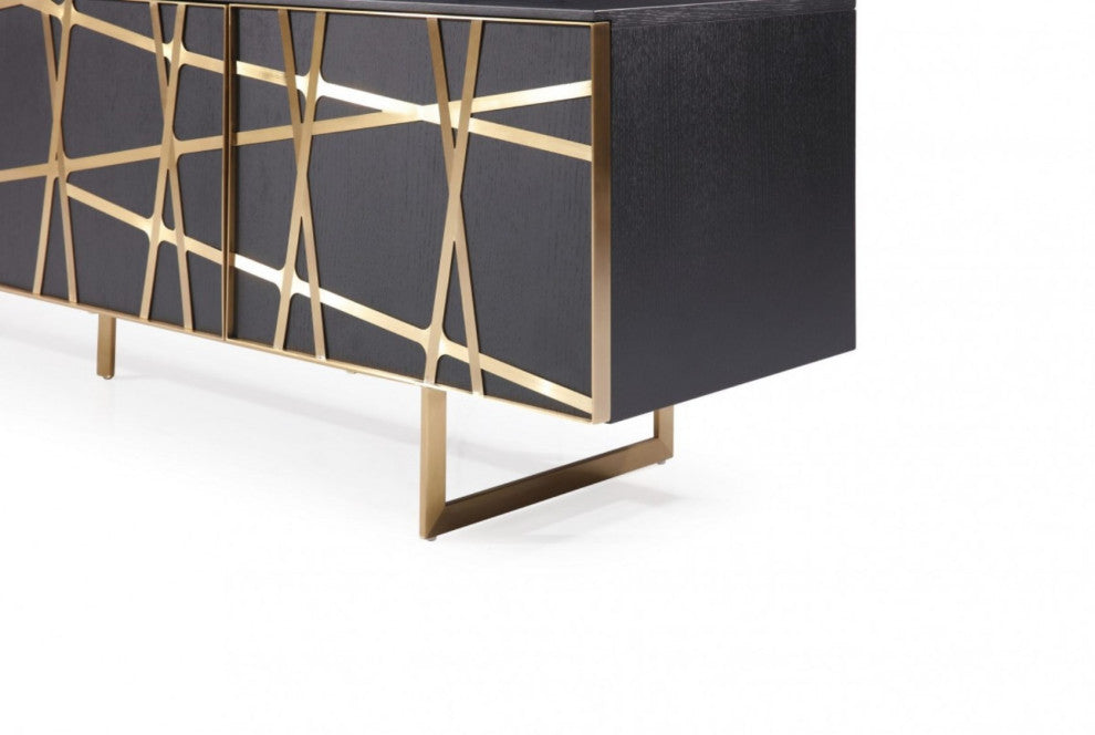 Modrest Kilson Modern Black Oak and Champagne Gold TV Stand
