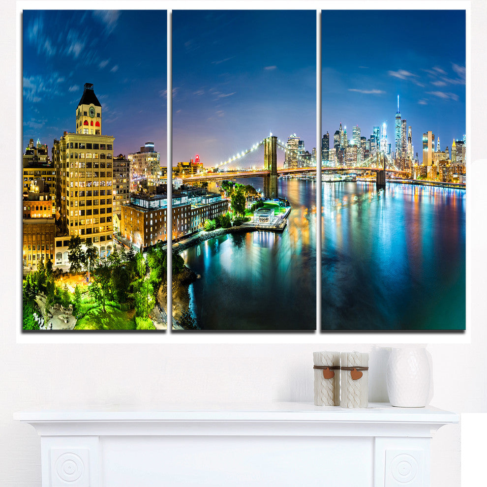 "Colorful New York City Panoramic View" Metal Wall Art, 3 Panels, 36"x28"