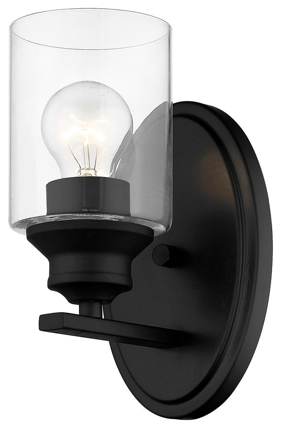One Light Matte Black Wall Light with Clear Glass Shade
