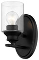 One Light Matte Black Wall Light with Clear Glass Shade