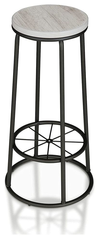 Set of 2 Bar Stool, Wheel Footrest and Backless Round Seat, Coastal White