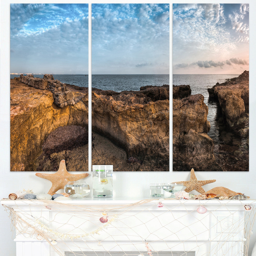 "Rough Rocky Coast Under Blue Sky" Metal Wall Art, 3 Panels, 36"x28"
