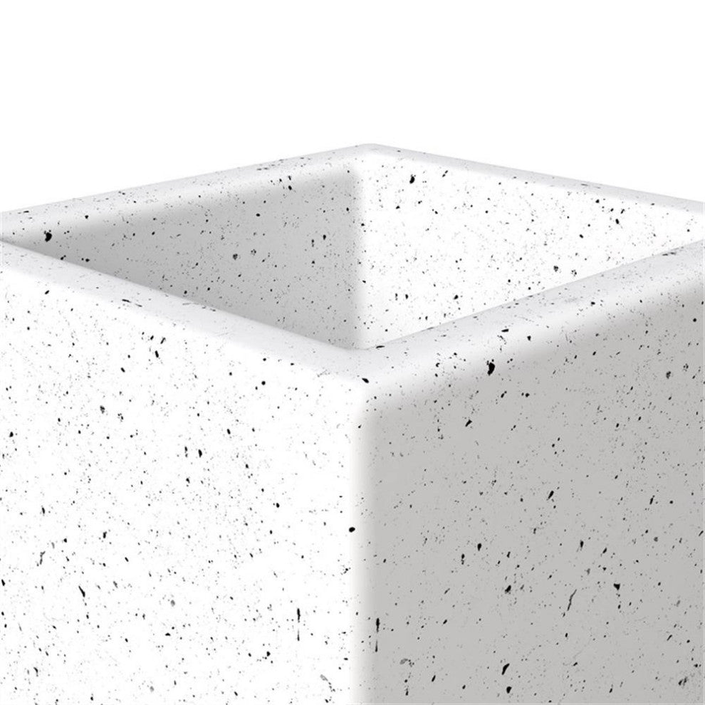 LeisureMod Terra Fiberstone and MGO Clay Tall Square Planter Dotted White 31"
