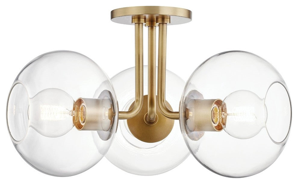 Margot 3-Light Semi Flush, Aged Brass
