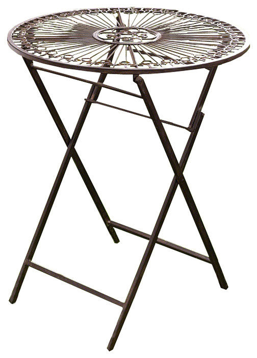 Provence Metal Folding Garden Bistro Table, Warm Brown
