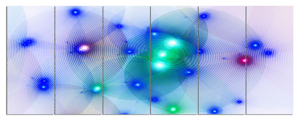 Blue Fractal Lights in Fog, Abstract Wall Art Canvas, 70"x28", 6 Panels