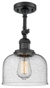Large Bell 8" Semi-Flush Mount, Matte Black, Glass: Seedy