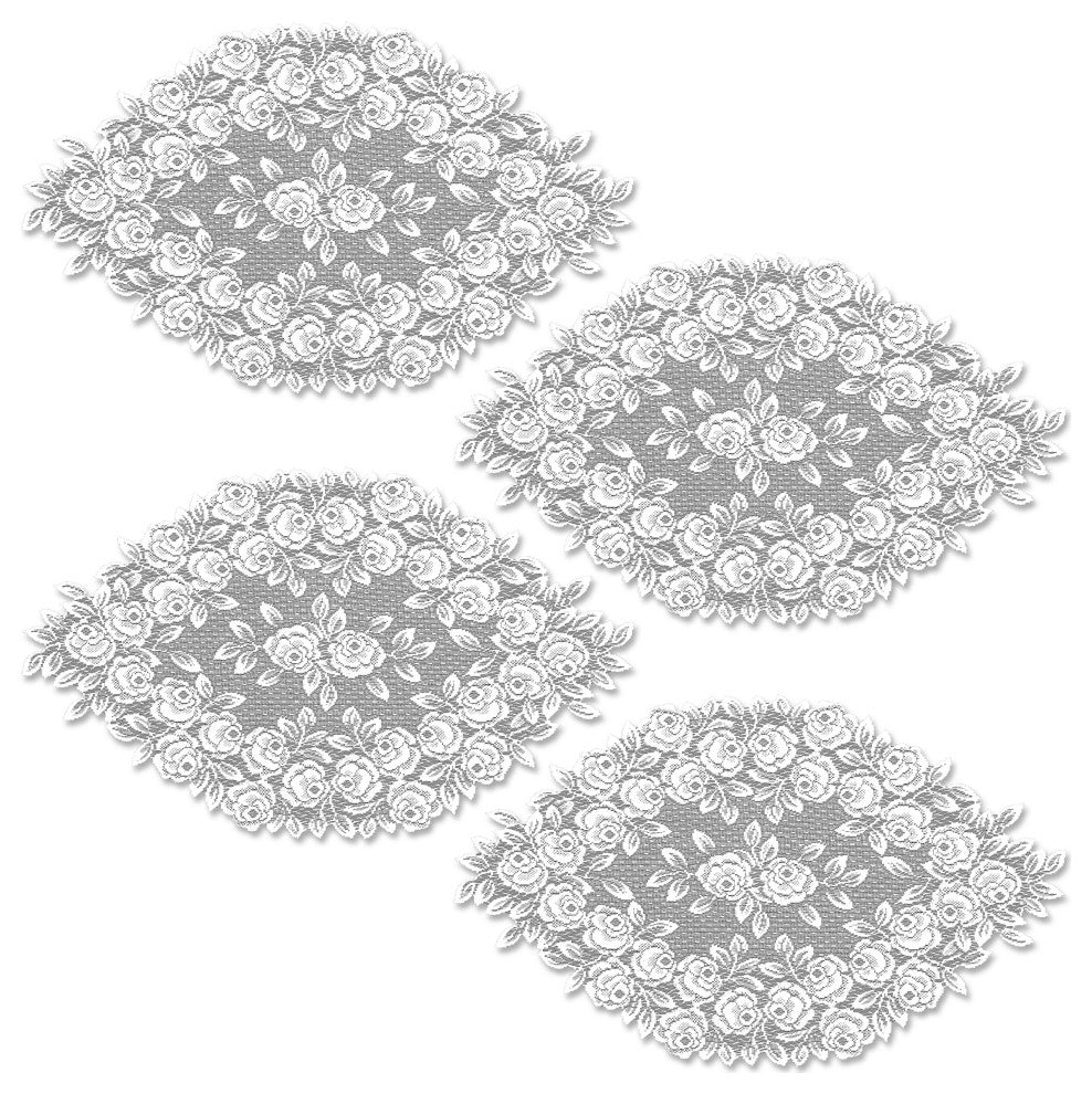 Tea Rose 14x24 Doily, Set of 4, White