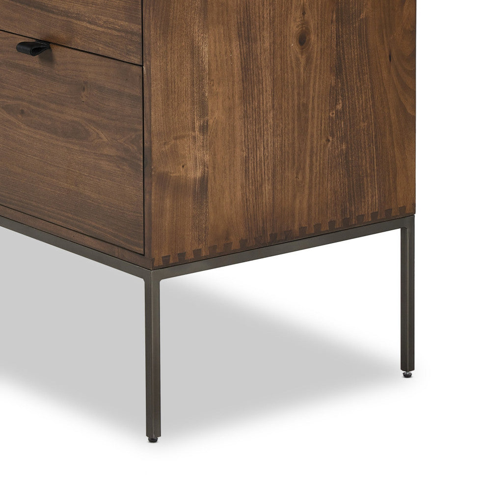 Trey Modular Wide Filing Cabinet Auburn Poplar, Natural Iron, Black Leather
