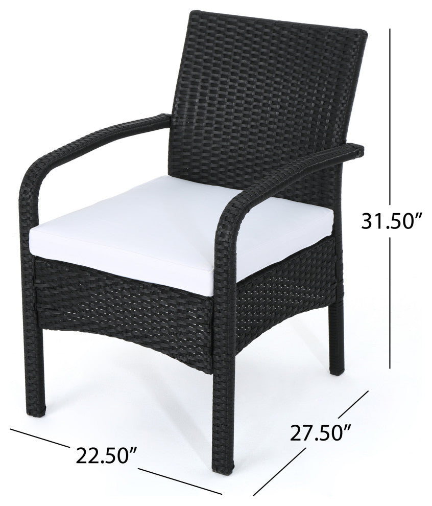 GDF Studio 4-Piece Clayton Outdoor Black Wicker Chat Set With White Cushion