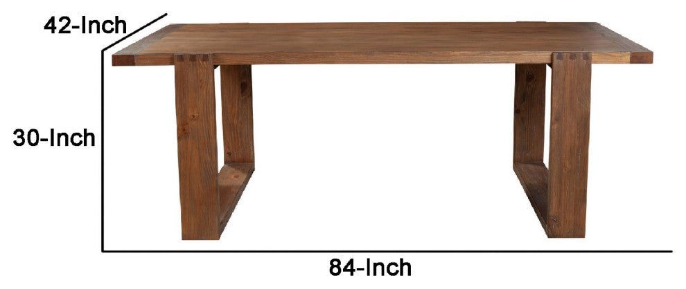 Benzara BM283865 Paige 84" Dining Table, Solid Wood, Sled Design Base, Brown