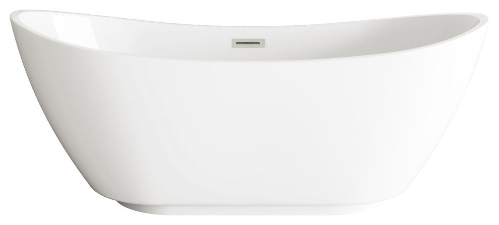 Igor 62" Soaking Bathtub, Glossy White With Brushed Nickel Trim
