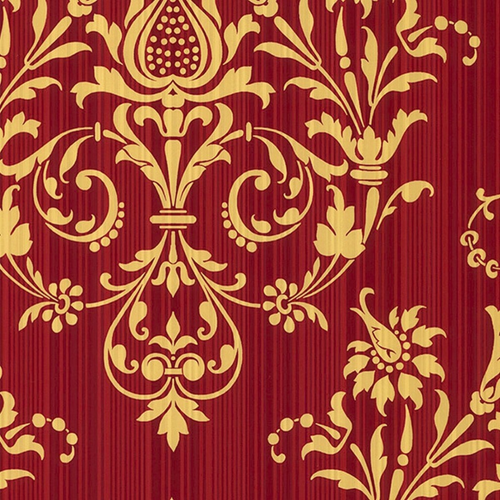 Classic Silks 2, Damask Stripes Silk Emboss Bordo, Yellow Wallpaper Roll