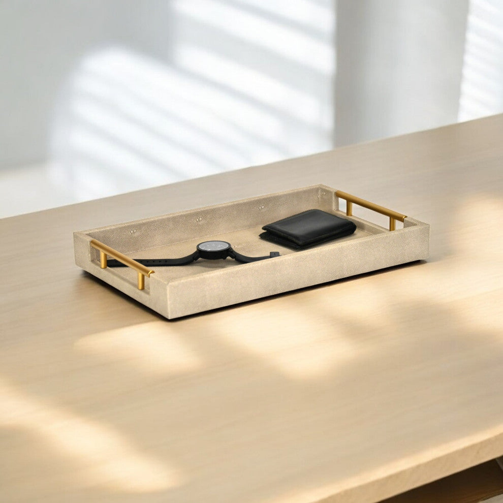 Cream Faux Shagreen Tray with Handles