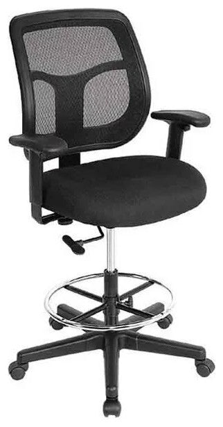 Modern Office Drafting Chair, Ergonomic Mesh Backrest & Chrome Footrest, Black