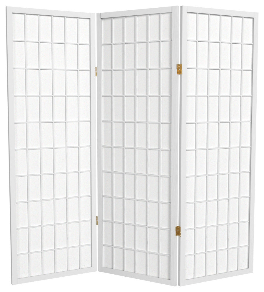4' Tall Window Pane Shoji Screen, White, 3 Panels