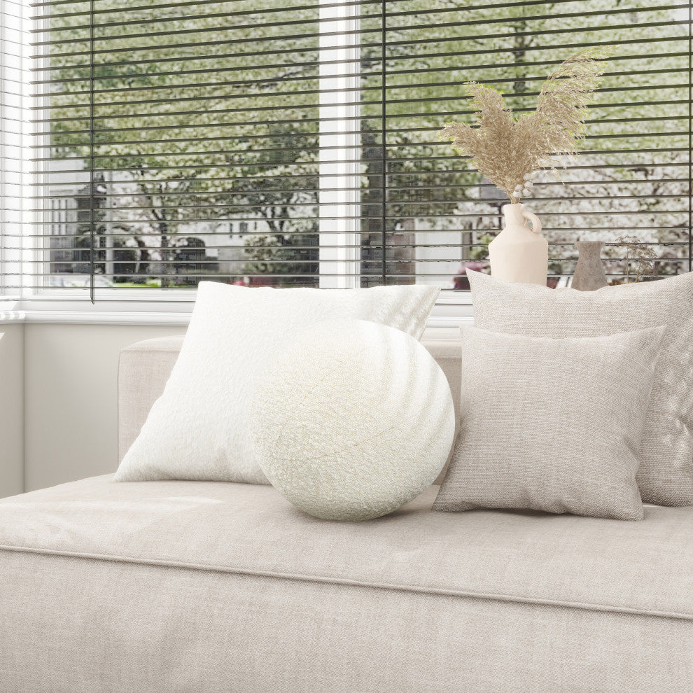 Luna 12" Round Sphere Boucle Throw Pillow, Ivory White