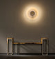 Orbit LED Sconce, Soft Gold Finish, 13" Clear Textured Glass